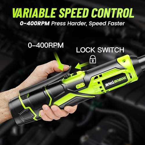 Robustrue 3/8" Cordless Ratchet Wrench, 6-inch Extended Ratchet Wrench, 40Ft-lbs 400RPM Cordless Ratchet, 2 Batteries Power Electric Ratchet Driver with Variable Speed, 7 Sockets, LED Light thumbnail 6