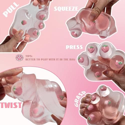 Chicooan Large Cat Paw Taba Squishy Big Squeeze Toys 5-inch Strawberry Pink Cute Fufu Squishy Sensory Stress Relief Fidget Toys for Party Favors Sensory Anxiety Toys for Adults (Strawberry) thumbnail 4