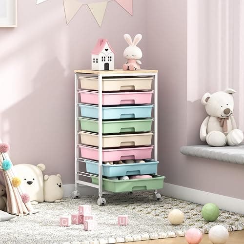 SYKIARIOL Rolling Storage Cart with Drawers,Utility Cart With 8 Drawers and Wooden Tabletop,Rolling Drawer Cart,Storage Drawer Cart for Living Room,Classroom,Bedroom,Bathroom,Dorm,Office,Rainbow thumbnail 8
