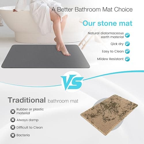 Greenturf Large Diatomite Stone Bath Mat, Premium Non-Slip Natural Diatomaceous Earth Bathtub Fast Drying Mats for Bathroom Floor (30" x 17" Dark Grey) thumbnail 4