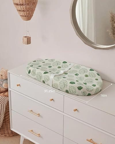 Blissful Diary Muslin Baby Changing Pad with Waterproof Lining Foam, Diaper Changing Table Pad with Cover for Dressers (Monstera, Avocado) thumbnail 6