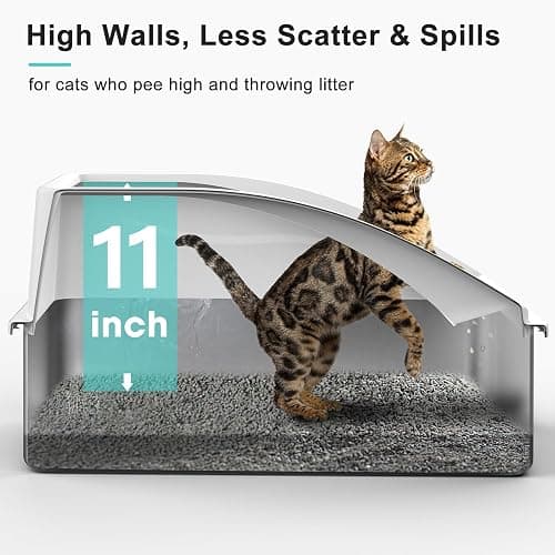 Stainless Steel Litter Box | XL Enclosed Cat Litter Boxes with Lid for Big Cats | High Sided, Anti-Urine Leakage | Non-Stick Bottom & Includes Litter Mat & Metal Scoop thumbnail 4