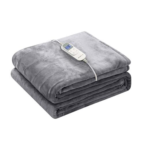 Wapaneus Heated Blanket Electric Throw 72" x 84" Full Size with 10 Heating Levels 12 Hours Time Setings and Auto-Shut Off, Flannel Fast-Heating Electric Blanket,Machine Washable,Light Grey - Image 1