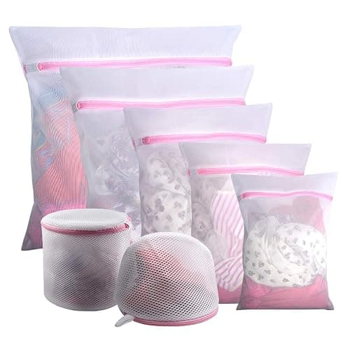 GOGOODA 7Pcs Mesh Laundry Bags for Delicates with Premium Zipper, Travel Storage Organize Bag, Clothing Washing Bags for Laundry, Blouse, Bra, Hosiery, Stocking, Underwear, Lingerie - White - 7 Set-1XXL, 1XL,1L,1M,1S,2 bra bags - Image 1