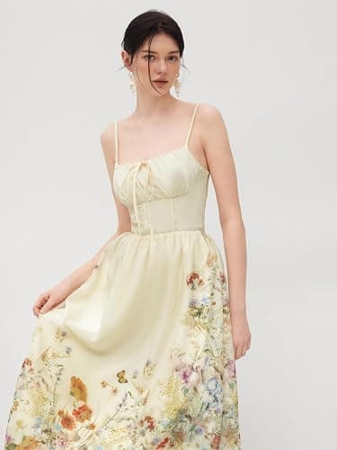 CIDER Midi Dress for Women Floral Sleeveless Square Neck Shirred Waistline Casual Dress Wedding Guest Dresses thumbnail 2