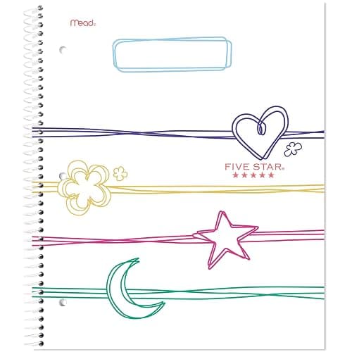 Five Star Spiral Notebook + Study App, 1 Subject, Wide Ruled, 8" x 10-1/2", 80 Sheets, Fights Ink Bleed, Water Resistant Cover, Pastel Doodles (930212F-ECM) thumbnail 9