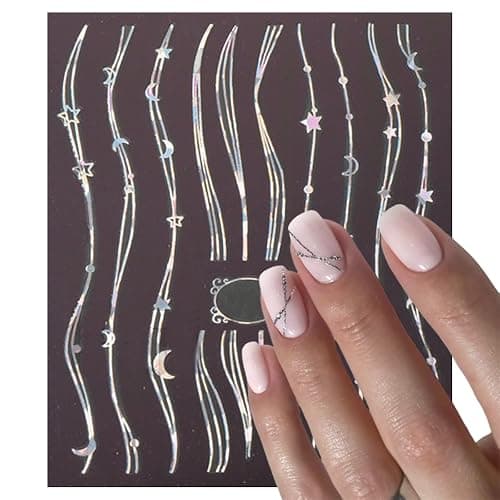 5Sheets Gold Line Nail Art Stickers 3D Self Adhesive Metal Geometric Stripe Wave Little Flower Nail Sticker Glitter Designs Nail Art Supplies Bow Sticker for Women DIY Nail Decoration thumbnail 3