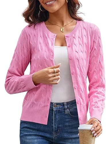 GRACE KARIN Womens Long Sleeve Button Up Cable Knit Cardigan Lightweight 2025 Crewneck Button Down Sweaters for Women - Image 1