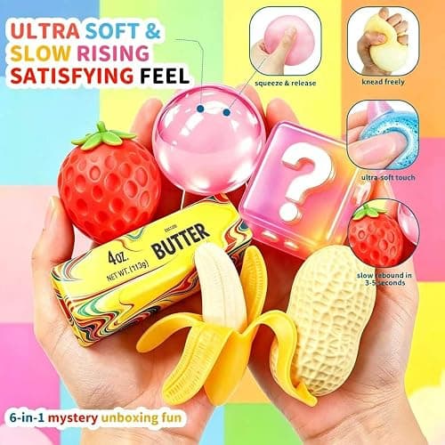Squishy Toy Pack, Sensory Stress Relief Fidget Toys, Slow Rising TPR, 6 Pack Fun Food Squishy Set, Gifts for Kids and Adults, Birthday Party Favors, Classroom Prizes, Office Desk Decor thumbnail 7