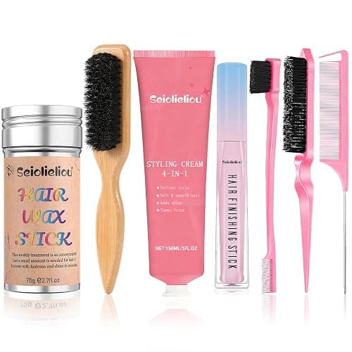 Seiolieliou 4-in-1 Hair Styling Cream Set, Hair Finishing Stick, Hair Wax Stick, Boar Bristle Brush & 3 Combs Set | All-in-One Professional Hair Styling Kit for Frizz Control, Shine & Hold - Image 1
