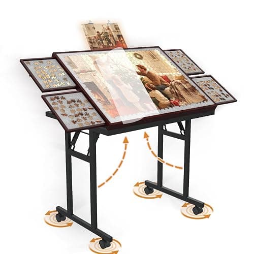 Doerpuz Puzzle Table with Folding Legs, 1500 Pieces Puzzle Table for Adults with Drawers, Cover, Wheels, 5 Adjustable Up Angles Wooden Jigsaw Puzzle Board for All Ages - Image 1