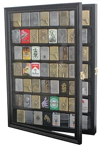 56 Lighters Display Case Cabinet Shadow Box Compatible with Zippo Lighers Sport Military Lighters Match Books Black Finish thumbnail 6