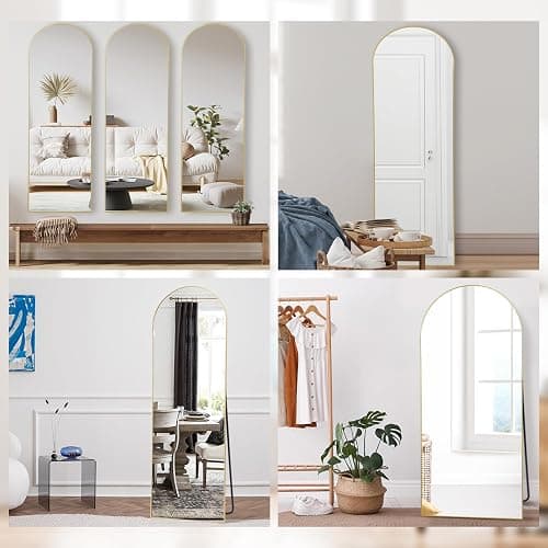 LunaMirror Full Length Mirrors Free Standing Floor Mirror Full Body Wall Mirror for Bedroom Living Room and Entrance, Arch Gold Frame, 147x44 CM thumbnail 6