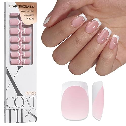 BTArtboxnails XCOATTIPS White French Tip Press On Nails, S Square, Pink | Lamp-Curable 4-Week Wear, Salon Quality Value at Home, Natural Nail Look, Easy-to-Apply for Beginners, 160ct Nail Tips Only - Image 1
