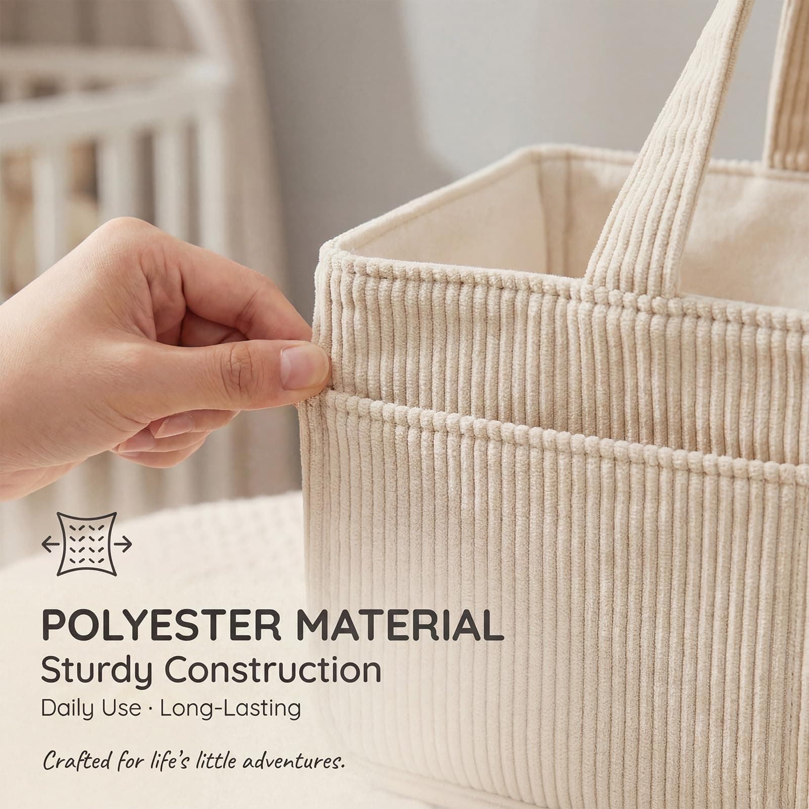 Baby Diaper Caddy Organizer Portable Soft Corduroy Diaper Storage Basket with Handle Nappy Caddy Storage Basket for Nursery Baby Shower Newborn thumbnail 4