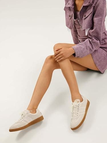 BeeLg Casual Sneakers for Women Lace Detail – Elegant Ribbon Lace-Up Fashion Sneakers with Leather Upper Memory Foam Insole and Slip On Trendy Casual Shoes for Women thumbnail 5