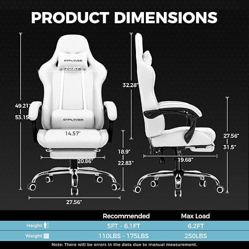 GTPLAYER Gaming Chair with Footrest, Computer Chair with and Lumbar Support, Height Adjustable Game Chair with 360°-Swivel Seat and Headrest and for Office or Gaming (All Light Gray-Fabric) thumbnail 3