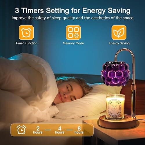 Candle Warmer Lamp with Timer Adjustable - Height Candle Warmer, Dimmer, Vintage Glass Wax Melting Lamps for Home Decor, for Candles in Jars with 2 Bulbs thumbnail 5