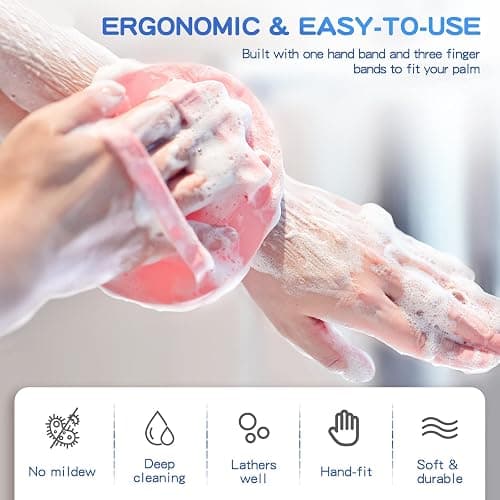 Manmihealth Soft Silicone Shower Brush, Super-Lathering and Deep-Cleaning Body & Face Scrubber, Gentle Exfoliating Bath Glove for All Skin Types, with 2 Free Hooks.(Black + Pink) thumbnail 5