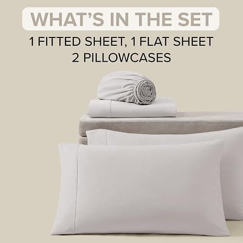 UGG Full Sheet Set 4-Piece Luxury Cooling Sheets Deep Pockets Premium Bedding with 2 Pillow Shams Hypoallergenic Machine Washable Soft Lightweight Bed Set for Bedroom, Full, Stone Grey (Hedi) thumbnail 4