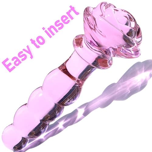 Glass Anal Beads Butt Plug Prostate Massager with Long Neck, Rose Round Base and 4 Gradual Beads Fetish Bum Plug Anal Dilator Masturbation Sex Toy for Women Men, 5.59 x 1.14 inch Pink TJIJP thumbnail 5