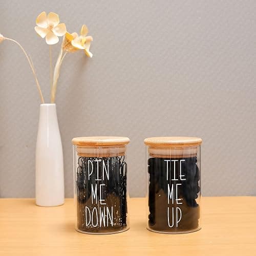 MOMEEMO Apothecary Jars with Lids for Bathroom Storage Organizer, Hair Tie Organizer & Bobby Pin Holder are Great for Bamboo Bathroom Accessories. (Hair Ties & Pins) thumbnail 6