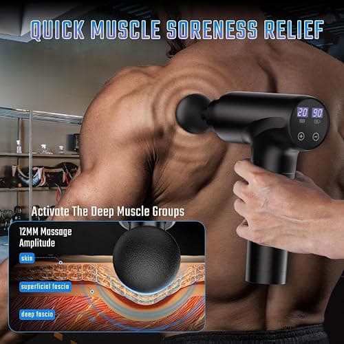 cotsoco Massage Gun Deep Tissue, Muscle Massage Gun with 9 Attachment Heads 20 Speeds & Silent Brushless Motor for Pain Relief, Handheld Percussion Back Massager Gun for Athletes (Black) thumbnail 6