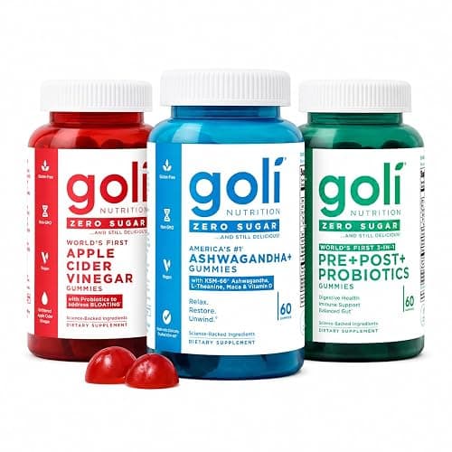 Goli Zero Sugar Trio - World's First 3-in-1 Pre, Post, Probiotic, Apple Cider Vinegar with Vitamin B12 and Probiotics, Ashwagandha & L-Theanine, Vitamin D Gummies, 90 Count (3-Bottle Set) - Image 1
