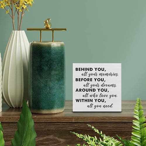 Graduation Quote Wood Box Sign Decor Desk Sign Positive Behind You All Your Memories Wooden Box Block Sign Rustic Home Shelf Wall Decoration Grad Gift thumbnail 2