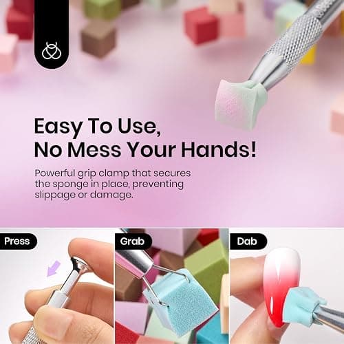 Beetles 150Pcs Soft Nail Sponges for Ombre, Colorful Nail Sponge with Grabbing Pen, Blooming Nails Art Brushes, Gradient Manicure DIY Tools, Professional Accessories Supplies for Home and Salon Use thumbnail 5