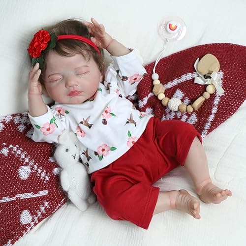 SCOM 20 Inch Realistic Reborn Baby Doll, Lifelike Newborn Sleeping Girl, Soft Cloth Body & Vinyl Limbs, Gift Feeding Set & Gift Box, Safe Toy for Kids 3+ / Companionship Doll thumbnail 8