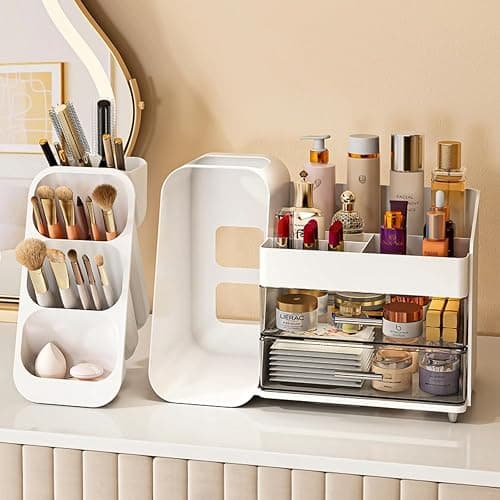 Makeup Organizer with Drawers for Vanity,Spacious Cosmetic Display Case,Perfect Storage Solution for Your Beauty Essential (White) thumbnail 7