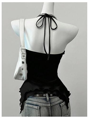 SweatyRocks Women's Gothic Graphic Halter Crop Tops Y2k Sleeveless Shirts Grunge Music Festival Concert Outfit thumbnail 3