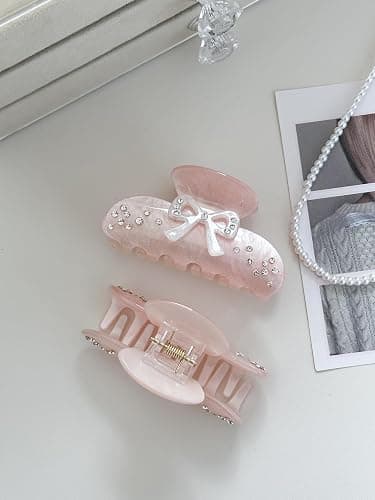 OUSEON Bow Hair Claw Clips for Women, Non-Slip Sparkling Hair Clamps for Thick Hair, Strong Hold Hair Accessories for Workout Party Everyday Use thumbnail 3