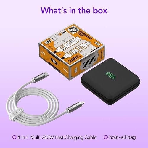 MFish 4-in-1 Universal USB Charging Cable with Carrying Case – 240W Max Fast Charger Cord, USB-A, Dual USB-C & Lighting, for iPhone 14/15/16/17 Series, iPad & MacBook and More (White, 6.6Ft) thumbnail 9