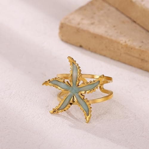 Zxcog Gold Starfish Beach Ring for Women Boho Beach Starfish Open Ring Unique Ocean Summer Star Rings Trendy Elegant Jewelry Accessories thumbnail 4