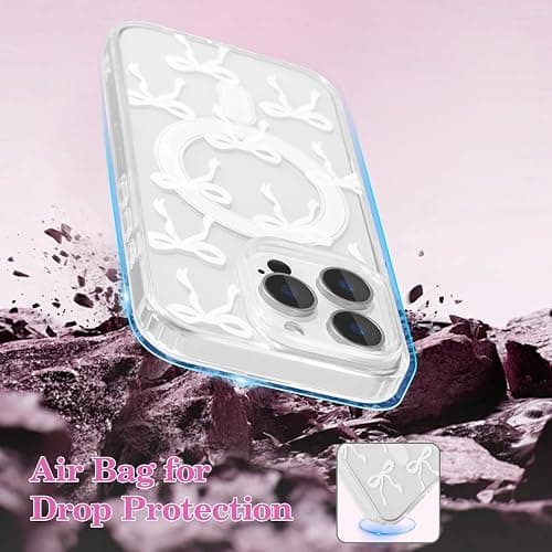 UEEBAI Magnetic for iPhone 14 Pro Max Case, Bow Case Compatible with MagSafe, Wireless Slim Clear Ribbon Aesthetic Phone Cover Anti-Yellowing Shockproof Protective Cover for Women Girl - White thumbnail 5