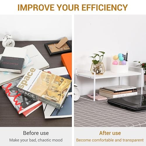 YGYQZ Wood Office Desk Shelf Organizer - Desktop Supplies Cute Dresser Top Organization Storage Rack and Cubicle Decor Aesthetic Bookshelf for Women Man and Kids(White-Single Tier) thumbnail 6