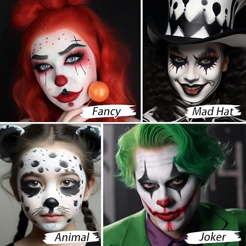 UCANBE Goth White Cream to Powder Foundation Makeup, Professional Clown White Face Body Paint with Matte Finish for Halloween, SFX Makeup, Cosplay, Costume, Stage, Mime & Film(0.52oz) - White thumbnail 6