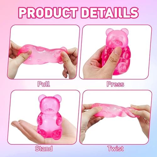 Bear Squishy, Stress Bear Taba Squishy, Taba Squishy Toys for Kids, Stress Balls Valentines Day Gifts Birthday Gifts Party Favors-Rosy thumbnail 3