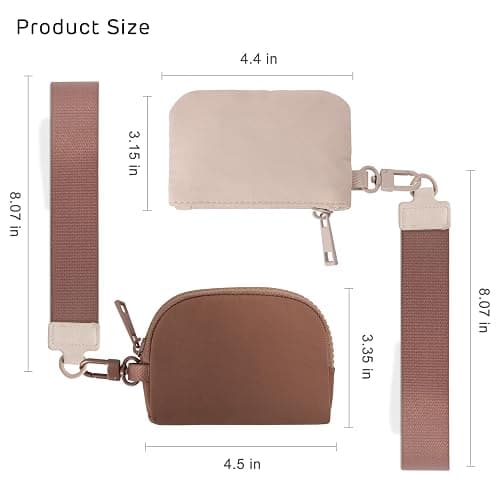 Viverte Mini Zip Around Keychain Wristlet Wallets Small Portable Dual Pounch Wristlet Detachable Coin Purse Pocket Gifts for Women Travel Sports Outdoors (Beige+Brown) thumbnail 3