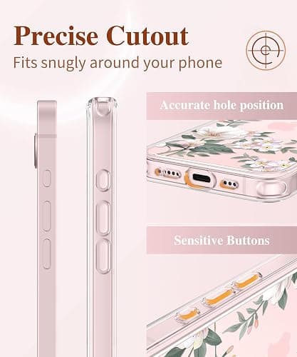 GVIEWIN for iPhone 17e Case & iPhone 16e Case with Screen Protector, [Non-Yellowing][Military-Grade Protection] Hard PC&TPU Bumper, Floral Shockproof Protective Clear Phone Case (Magnolia/White) thumbnail 7