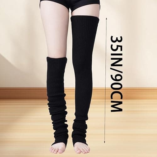 Yymobt Leg Warmers Black Knee High Socks Footless Thick Winter Leg Warmer for Women 35 Inches 80s Party thumbnail 3
