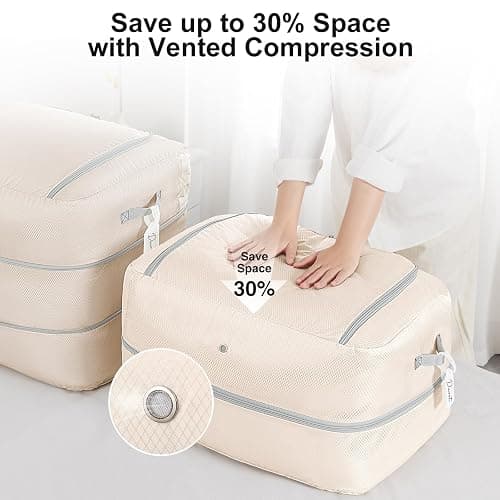 Easortm Comforter Storage Bag - 110L Large Capacity Blanket Storage Bags 2-Layer Ultra Space Saving Self Compression Organizer, Washable Compression Bags for Storage Comforter Blanket, 4-Pack, Beige thumbnail 4