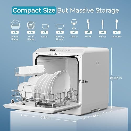 EUHOMY Countertop Dishwasher Portable with 6 Programs, 5L Built-in Water Tank for Apartments, 167℉ High-Temp, No Hookup Needed, Mini Dishwasher with Baby Care, Air Dry/Quick/ECO/Fruit/Normal, White thumbnail 2