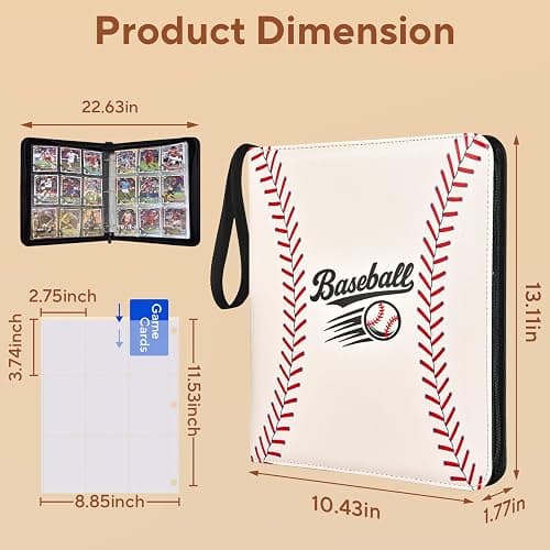 ULLTOON Baseball Card Binder 9 Pocket, 1080 Pockets Trading Card Binder with Zipper, Portable Collector Card Album Storage Organizer for Sports Cards, Game Cards, Gifts for Kids thumbnail 2