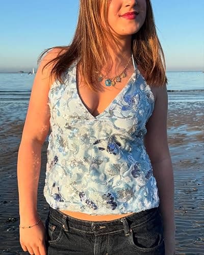 Women Y2k Sequin Beaded Halter Tank Top Sparkly Sleeveless Backless Going Out Tops Rave Clubwear thumbnail 2