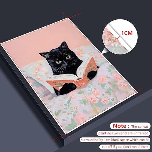 Vintage Cats Reading Books Canvas Wall Art Pink Funny Animal Room Aesthetic Poster Cute Cat Lovers Monet Minimalist Prints Trendy Girls Study Room Book Lover Preppy Wall Decor 12x16in Unframed thumbnail 7