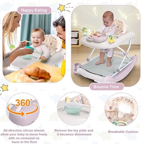 Foldable Baby 5-in-1 Activity Walker - Rocker, Activity Center, Bouncer, Seat Walker, Push Walker - Adjustable Speed Rear Wheels and Height Toys Ages 6-18 Months… (Purple) thumbnail 6