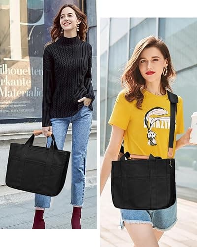 Canvas Tote Bag with Multi-Pocket for Women Large Crossbody Shoulder Handbag Everything Tote Bag with Compartments thumbnail 3
